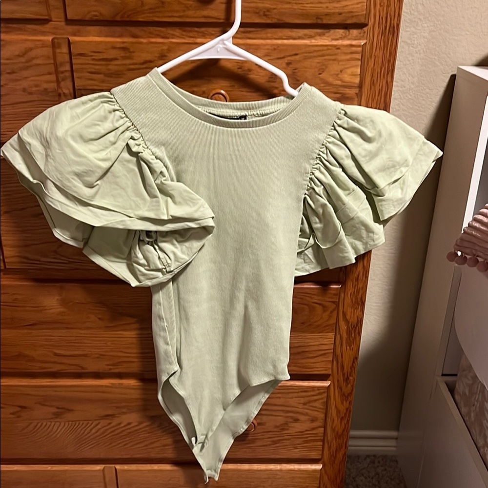 Green Puff Sleeve Bodysuit